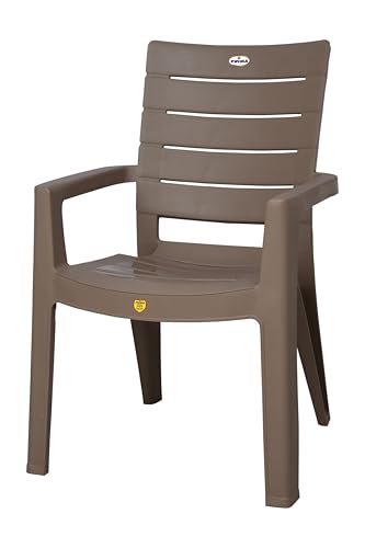 Image of Prima Plastic Chair for Living Room |Set of 2 | Chair for Home, Living Room, Outdoor | Stackable Chair with arm | 100% Virgin Plastic | Rado (Camel Brown Colour)