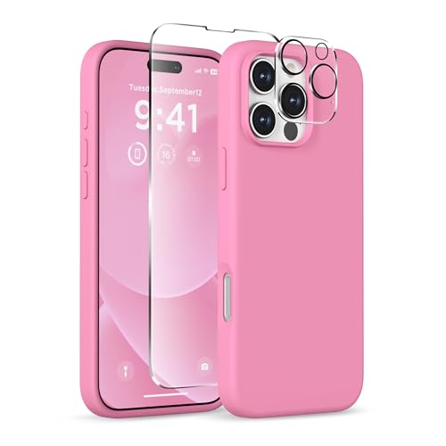COFFKER Magnetic for iPhone 16 Pro Max Case, Compatible with MagSafe, Liquid Silicone Phone Cover with Screen Protector & Camera Protector, Soft Anti-Scratch Microfiber Lining 6.9', Tender Pink