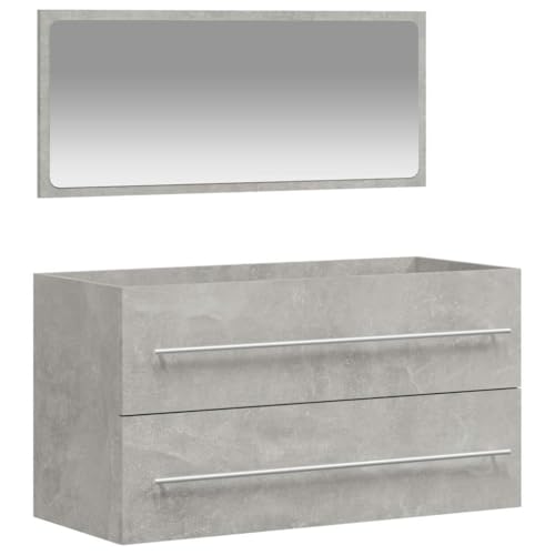 Muebles de baño completos con espejo y armario en madera gris 3