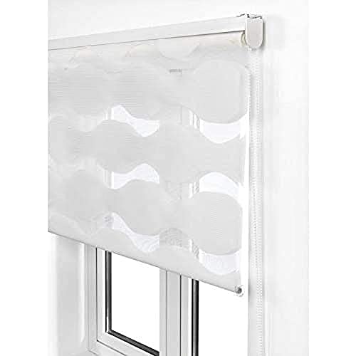 Estoralis JEOR | Estor Enrollable Noche y Dia Diseño Moderno | Doble Tejido | Color Blanco | 145 x 180 cm (Ancho/Alto) Tamaño Tela 142 x 175 cm | Estores para Ventanas y Puertas