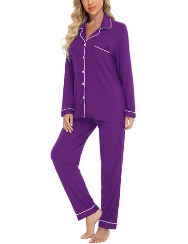 Image of Pjmlifecoco Pajamas Set Long Sleeve Womens Button Down Sleepwear Two Piece Nightwear Soft Pj Lounge Sets S-XXL
