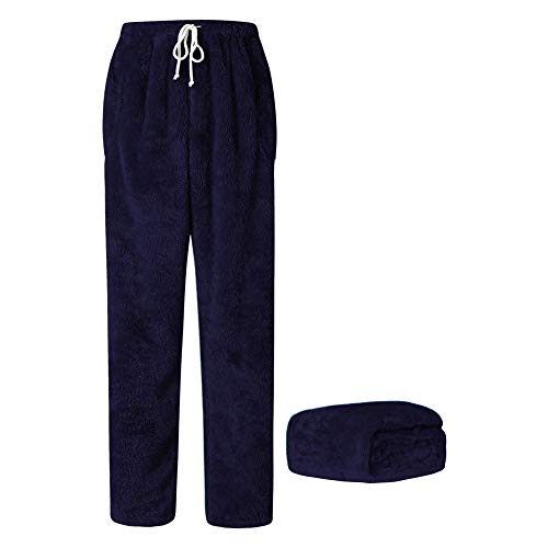 Cromoncent Mens Plush Warm Pajama Pants, Winter Cozy Fleece Sleepwear Lounge Pj Bottoms with Pockets Navy xx-Large