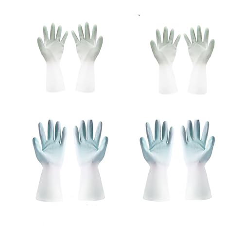DeepCrush 4 Pairs Rubber Kitchen Dish washing Gloves,Latex Free Reusable Household Cleaning Gloves for Washing Dishes, M&L, Green