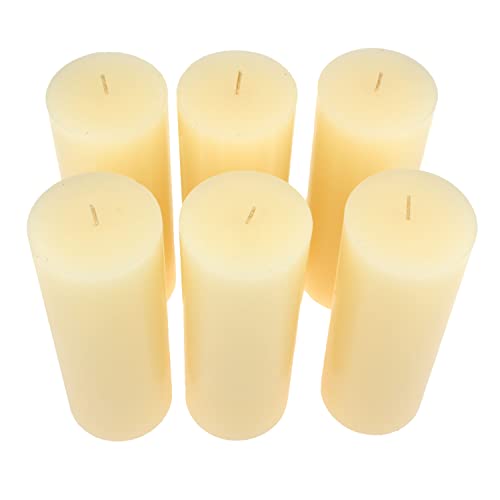 Image of Stonebriar Tall 3 x 8 Inch 110 Hour Long Burning Unscented Wax Flat Top Pillar Candles, Ivory, 6 Pack