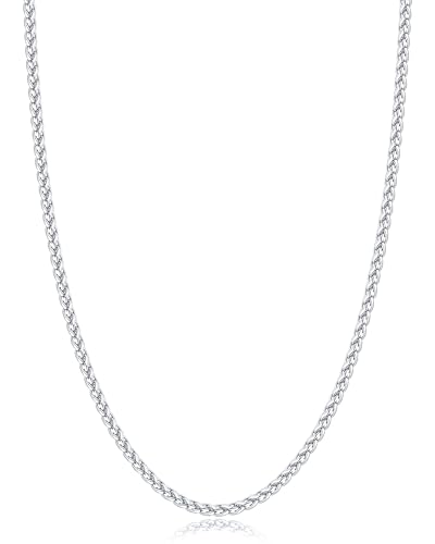 Jewlpire Silver Chain Necklace for Men 2.5mm Wheat Chain Necklace Mens Necklaces Stainless Steel Chains for Men and Women Mens Chains Necklaces 20 Inch