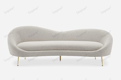 Image of Rosewood Luxury Curved Sofa in Premium Boucle Fabric | Solid Wood Structure | High Density Foam | Sturdy Golden Legs | Comfortable & Stylish Couch for Modern Living Room (Beige, 3 Seater)