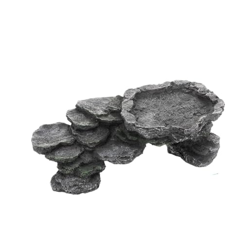 Figoday 爬虫類アクセサリーセット カメ浮島 隠れ家 岩 餌皿 爬虫類 両生類 水槽 レイアウト 観賞用 リビング オフィス 卓上 レジャー 自然 造景 安全 ナチュラル 軽量 おしゃれ ギフト (e)