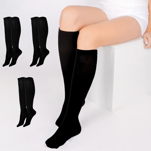 Image of Psyqtsuary 3 Pairs Women's Opaque Stretchy Cotton Knee High Stockings, Fashion Women's Knee High Socks Althletic Socks Black Socks for Women Knee High Stockings Tall Black Socks Long Black Socks