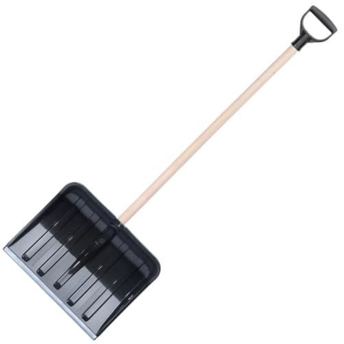 pokm toolsmarket - Schneeschaufel Kunststoff + Stahlkante 41 cm – Leichter Schneeschieber mit Holzstiel & D-Griff – Robuste Schneeschippe Schneeräumer