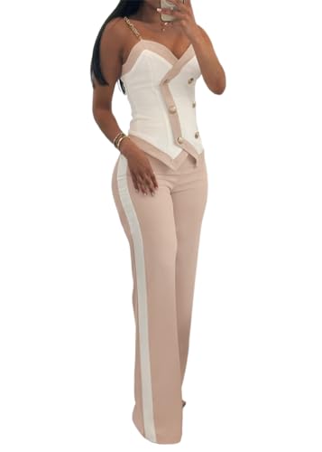 Ensemble sans manches haut top avec bouton et pantalon fluide chic