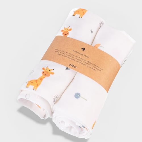 Image of HABER Organic Cotton Muslin Baby Bath Towel 70x70 Pack of 2|4 Layer Ultra Soft Skin Safe Muslin | Highly Absorbent Quick Dry Newborn Towel for Sensitive Skin | Gentle Towel for Infants & Toddlers