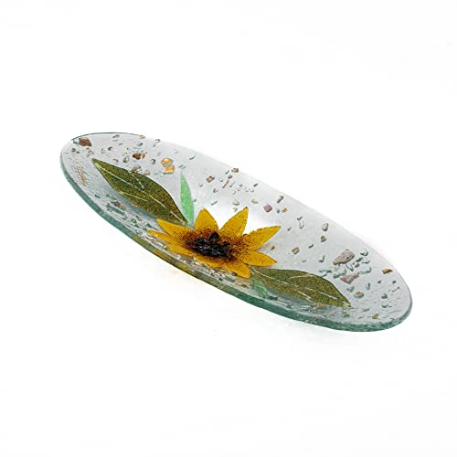 Sospiri Venezia Tidy Tray Ornament Plate Decor Floral Murano Glass Centerpiece Home Furnishing Decor Gift Handmade Made in Italy (Sunflower cm28x11 Oval)
