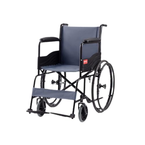 ノーブランド品 スイングアウェイフットレストとフリップバックアームを備えた軽量車椅子、大人および高齢者向けのポータブル折りたたみ車椅子、