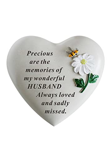 Husband Memorial Stone - Bee Daisy on Heart - DF18314-G, White
