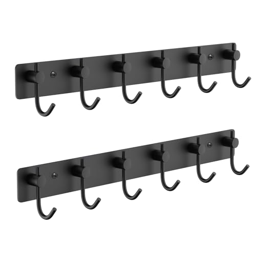 Image of VAEHOLD Wall Hooks for Hanging, Black Coat Rack Wall Mount with 6 Coat Hooks, Towel Hanger, Hat Hooks, Robes Hook in Bathroom, Bedroom, Kitchen, Living Room (2 Pack)