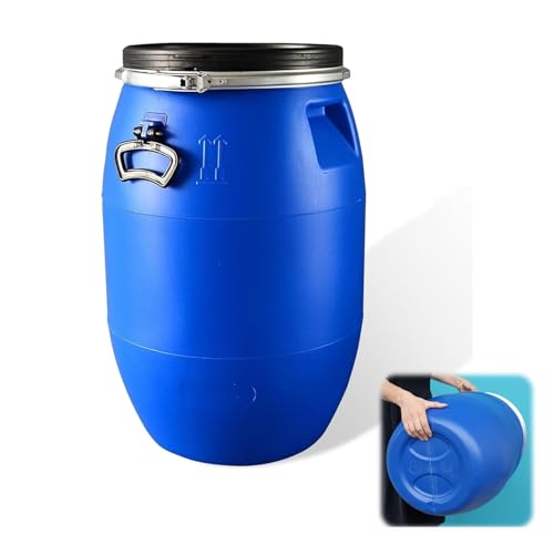 8 13 16 26 32 42 Gallon Food Grade Barrels with Lid and Handles Blue Water Barrel Air Tight Industrial Storage Container Large Plastic Open Top Drum Keg for Industrial Shipping Storage(30L/8 Gallon)