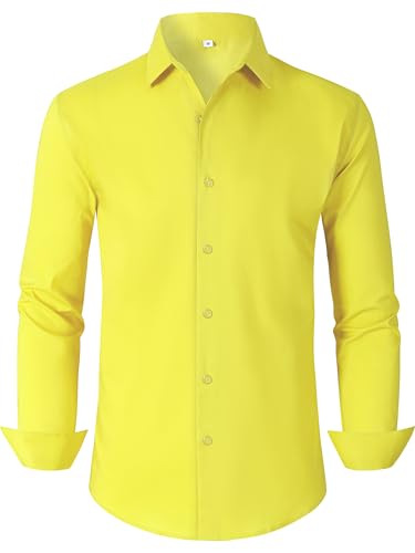 BBIBBI Mens Dress Shirts for Men Long Sleeve Wrinkle Free Button Down Shirt Formal Business Casual Shirts Lemon Yellow L