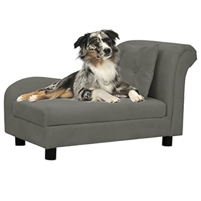 Keyur Pet Sofa, Dog Sofa Couch Dog Settee Dog Cat Bed Lounger Dog Sofa with Pillow Dark Grey 83x44x44 cm Plush