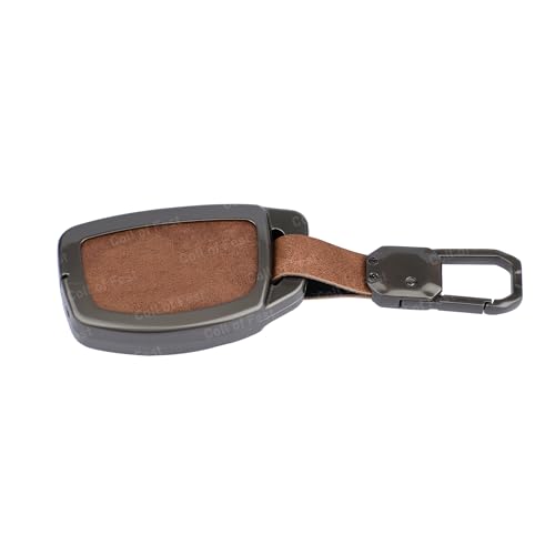Image of Premium Metal Leather Key Cover Compatible with Hyundai I20, Creta, Venue, Tucson, Alcazar, Verna, Xcent, Aura, Elantra 3 Button Flip Key Full Leather and Metal Protection with Keychain