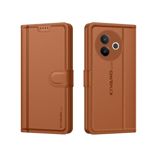 Image of KIVANO LUXE Compatible for Vivo Y39 5G Luxury Handmade Leather Magnetic Flip Folio Case | Card Holder & Kickstand | Slim Protective Cover | Unisex - Brown