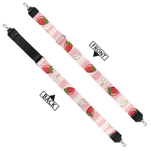 Image of GLENLCWE Pink Strawberry Wide Shoulder Strap for Purse Guitar, Adjustable Replacement Belt Crossbody Canvas Bag Handbag Fruit Print