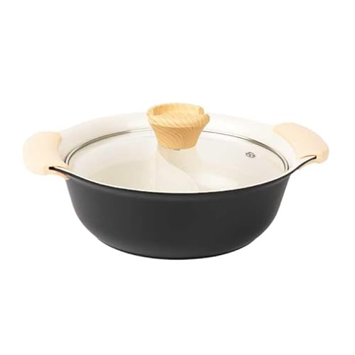 IH&ガス火対応 焼付塗装 仕切り鍋 二食鍋 20cm お手入れ簡単 セラミック加工 少人数 ブラック グリーン 卓上鍋 7号サイズ 2-3人用 丈夫 洗いやすい 軽い 辛い 大人用 子供用 しゃぶしゃぶ すき焼き (二食鍋ブラック)