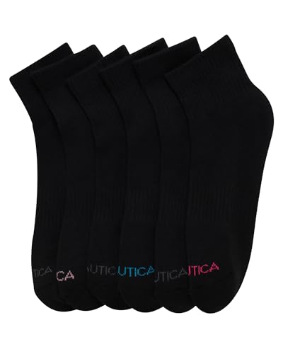 Image of Nautica Womens High Quarter Socks Moisture Wicking Cushioned Socks, 6 Pack | Dri-Motion Moisture Wicking Stretch Fabric, Cushioned Key Areas, Reinforced Heel and Toe, High Quarter Cut, Shoe Size 4-10