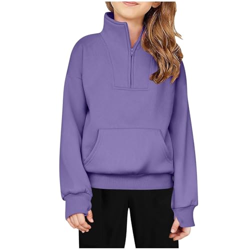 Girls Sweatshirt Long Sleeve Half Zip Up Clothes Stand Neck Fall Winter Pullover Kids Fashion Solid Workout Clothes