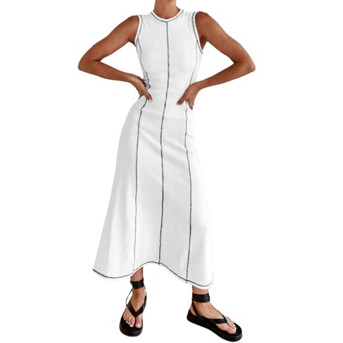 Robe longue d'été sans manches tricot côtelé AGYMNX Y2K