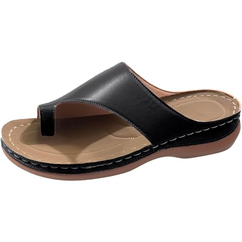 Yytcsjz Orthopedic Wedge Sandals for Women, Comfortable Dressy Summer Sandals, Casual PU Leather Big Toe Correction Flip Flops, for Beach Travel Summer
