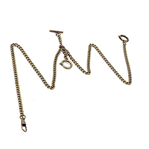 T Bar Pocket Watch Chain, Antique Style Pocket Watch Double Albert Chain 44cm Classic Pocket Watch Curb Link Key Chain(Bronze)
