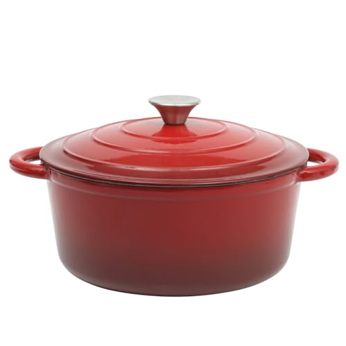 Image of Gibson Home Addlestone 5-Quart Red Enamel Cast Iron Dutch Oven with Lid and Dual Handles - Durable Round Cooking Pot