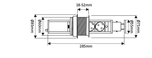 Versenkbare Einbausteckdose (schwarz) mit Kabel/Stecker 3er Schuko Steckdose Tischsteckdose versenkbar Schreibtisch Stromdose Energiestation