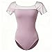 ROYAL SMEELA Women’s Dance Leotards Square Neck Breathable Mesh Short Sleeve Leotard for Comfort and Performance Stretchy Bodysuit Light Pink