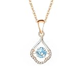 Wycian Hermosos collares para mujer con topacio azul claro y moissanita, collar con colgante de estrella flotante y gota de agua para mujer, 40 + 5 cm/15.7 + 1.9 pulgadas, 18K Rose Gold, Oro Rosa