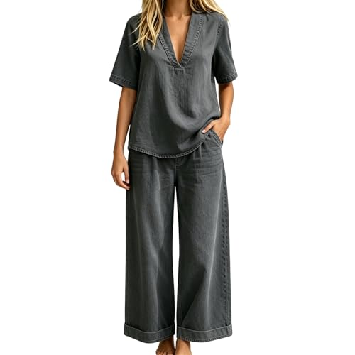 Ensemble deux pièces en jean femme avec pantalon et haut léger