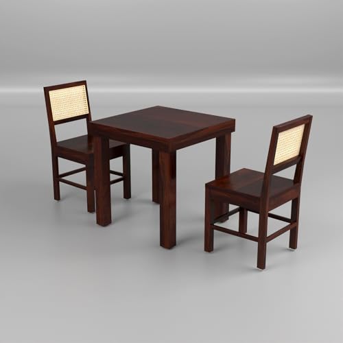 Image of Solid Sheesham Wood 2 Seater Dining Table Set with Chairs for Dining Room | Living Room | Home & Office | Hotels Restaurant & Cafe (2 Seater, Walnut Finish)