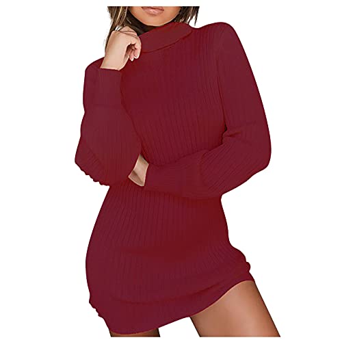 QSSS Rollkragenkleid Damen Sexy Bodycon Enges Strickkleid Langarm Pullover...