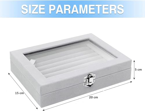 Image of BucketList Women's Velvet Glass Ring Earrings Jewelry Box - Display Storage Showcase Holder Organizer (7 Slot Jewellery Box Grey)