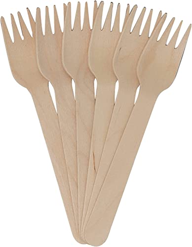 Meown Disposable Wooden Cutlery Set - Biodegradable Wooden Fork, Spoon, Knife, & Chip Fork - Compostable, & Plastic Free - Ideal for Wedding, Picnic, Parties, Office (Wooden Fork 100pcs)
