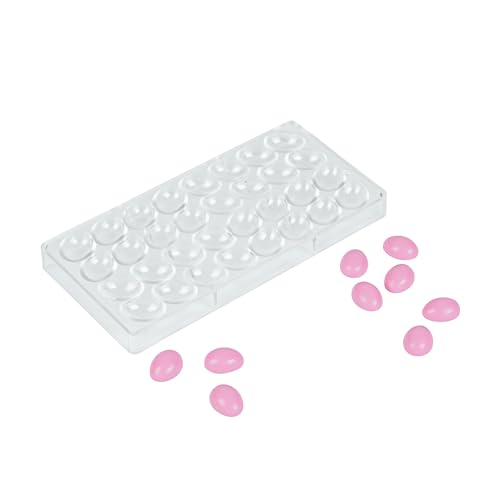 Pastry Tek 10.8 x 5.3 Inch Chocolate Shaping Mold 1 Freezable Candy Mold - 32 Cavities Egg-Shaped Clear Polycarbonate Chocolate Mold Dishwashable Easy To Release - Restaurantware