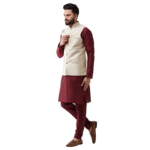 Sojanya (Since 1958 Men'S Silk Blend Kurta Pyjama & Nehru Jacket Combo3