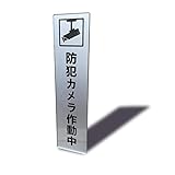 Seagron 防犯カメラ作動中 タテ型 サインプレート 両面テープ付き シルバー色 2㎜アクリル製 おしゃれ 14×3.5㎝ (1枚入り)