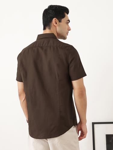Image of Thomas Scott Men's | Solid | Half Sleeve | Slim Fit | Linen Blend | Spread Collar | Casual Shirt