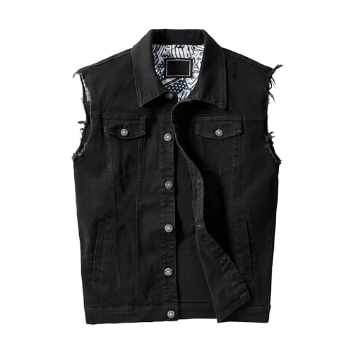 JYG Denim Vest for Men Casual Lapel Trucker Jeans Vests Fashion Vintage Sleeveless Vest