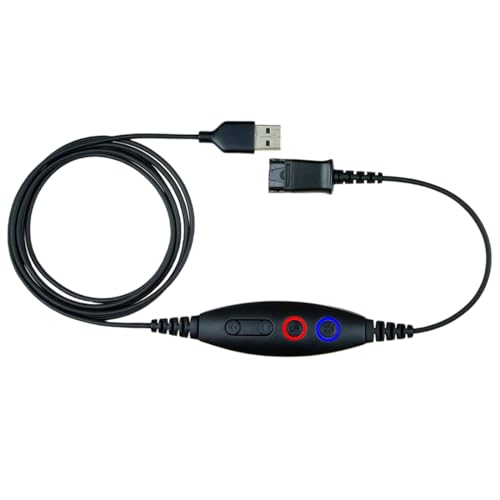 USB Adapter Cable Compatible Plantronics QD (Quick Disconnect) to USB Type A Plug, Speaker Volume & Mic Mute Control Connects Headset to PC, Laptop, Soft Phone
