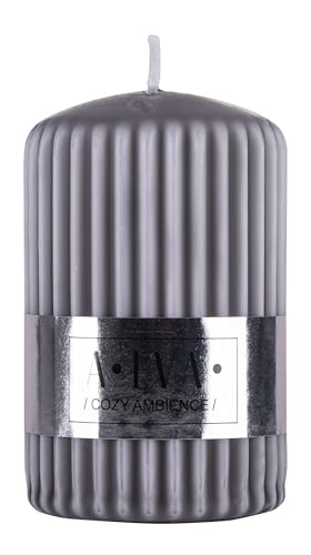 Vela cilíndrica corrugada DONAU HOME Alva/Vela de parafina / 60x90mm / Gris/Para decoración/Velas cónicas corrugadas/Velas de mesa para decoración en sala de estar, baño / 25 horas de duración