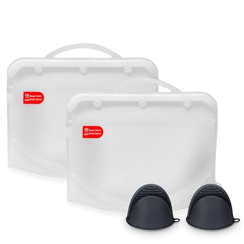 Image of Silicone Microwave Steam Sterilizer Bags with Mini Oven Gloves, ZÜCÜBéBé Reusable Silicone Steaming Bags for Baby Bottles, Breast Pump, Accessories, Great for Home and On-The-Go, White (2PC)