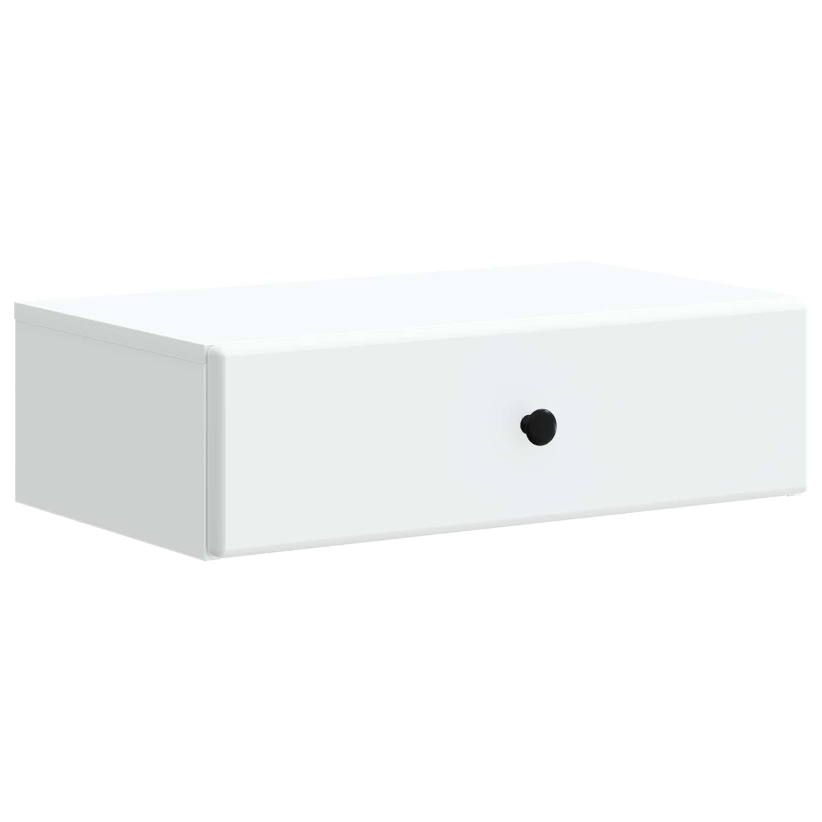 Tavolino da parete bianco, 59 x 34,5 x 17 cm, con cassetto, in legno, per soggiorno, ufficio e corridoio, organizer multiuso compatto e funzionale