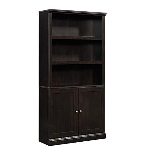 Sauder Select Book Shelf, Bookshelf with Storage, Library Bookcase with Doors and Adjustable Shelves, in Estate Black